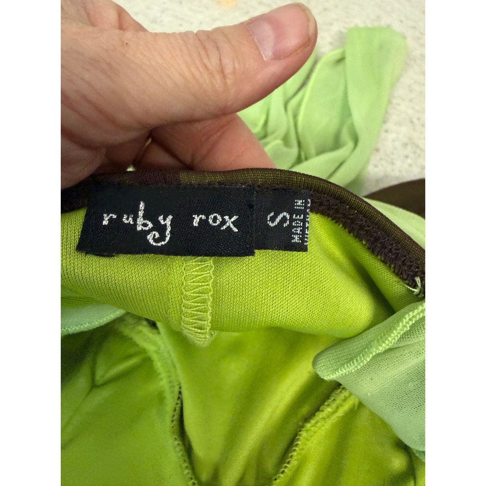 Brown‎ Lime Mesh Hi Low Dress Y2K Fairycore Ruched Asymmetrical Forest Grunge - Picture 9 of 16